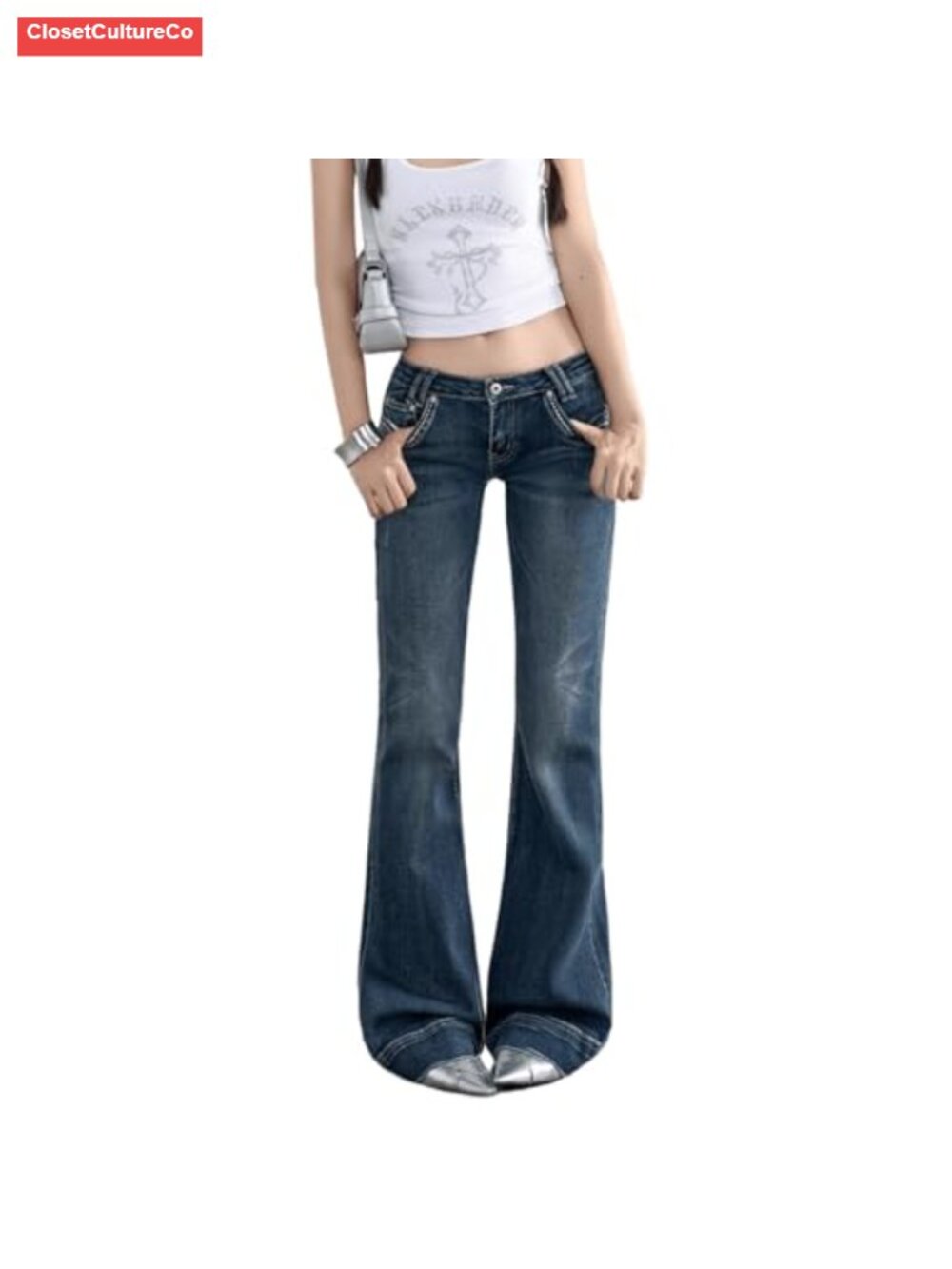 Women's Low Rise Flare Jeans Y2K Bootcut Baggy Denim Pants